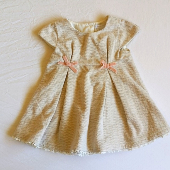 tahari beige gold tweed fit & flare lined dress with lace trim 2T toddler girls - Picture 1 of 10